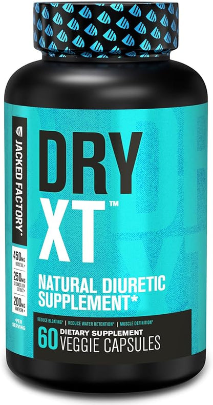 Jacked Factory Dry-XT Diuretic Water Pills - Natural Supplement | Reduces Water Retention & Bloating | Dandelion Root Extract, Potassium, 7 More Powerful Ingredients - 60 Veggie Capsules