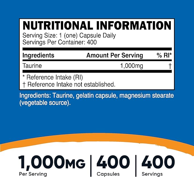 Nutricost Taurine 1000mg, 400 Capsules