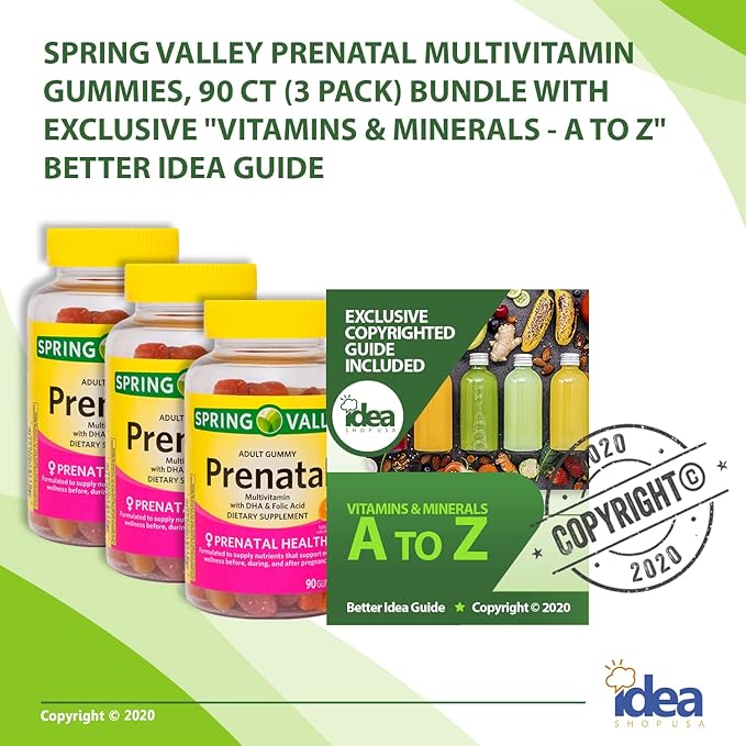 Spring Valley Prenatal Multivitamin Gummies, 90 Ct (3 Pack) Bundle with Exclusive Vitamins & Minerals - A to Z - Better Idea Guide (4 Items)