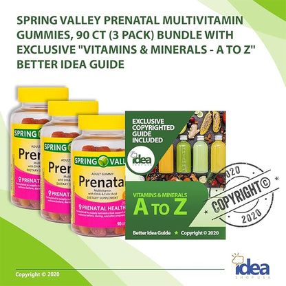 Spring Valley Prenatal Multivitamin Gummies, 90 Ct (3 Pack) Bundle with Exclusive Vitamins & Minerals - A to Z - Better Idea Guide (4 Items)