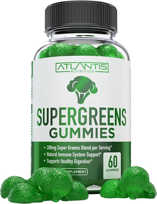 Supergreens Gummies - Daily Green Superfoods Supplement with Spinach, Broccoli, Moringa, Beet Root, Celery, Green Tea, & Acai for Immunity Support - Natural Raspberry Flavor, 60 Supergreen Gummies