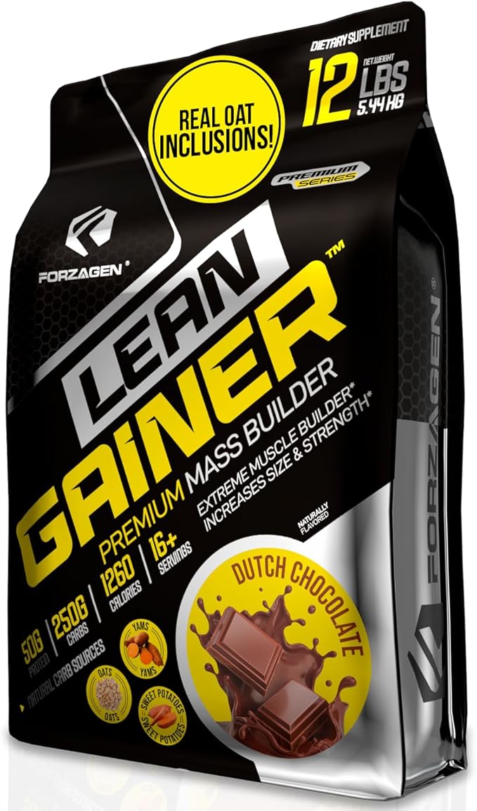 Forzagen Lean Gainer Premium Mass Builder | Mass Gainer Protein Powder for Men & Women | High Calorie Protein, Weight Gain, Bulk, Muscle Building Supplement | Dutch Chocolate, 12 lbs. (16+ Servings)