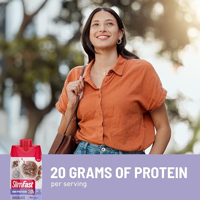 SlimFast Protein Shake, Chocolate- 20g Protein, Meal Replacement Shake Ready to Drink, High Protein with Low Carb and Low Sugar, 24 Vitamins and Minerals, 12 Count (Pack of 1) (Packaging May Vary)