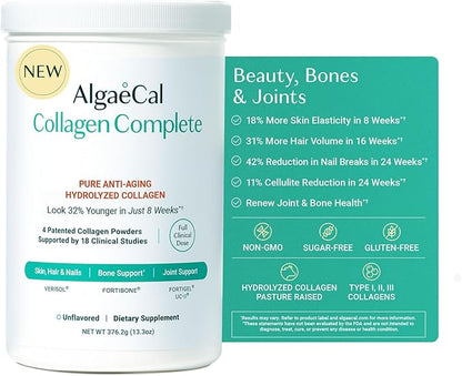 ALGAECAL Hydrolyzed Collagen Complete - Anti-Aging Collagen Powder with Clinically-Supported Beauty Collagen, Patented Formulation Verisol, Fortibone & Fortigel, Multi Collagen Peptides, 30 Servings