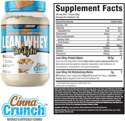 Musclesport Lean Whey Revolution™ Protein Powder - Whey Protein Isolate - Low Calorie, Low Carb, Low Fat, Incredible Flavors - 25g Protein per Scoop - 2lb Cinna Crunch