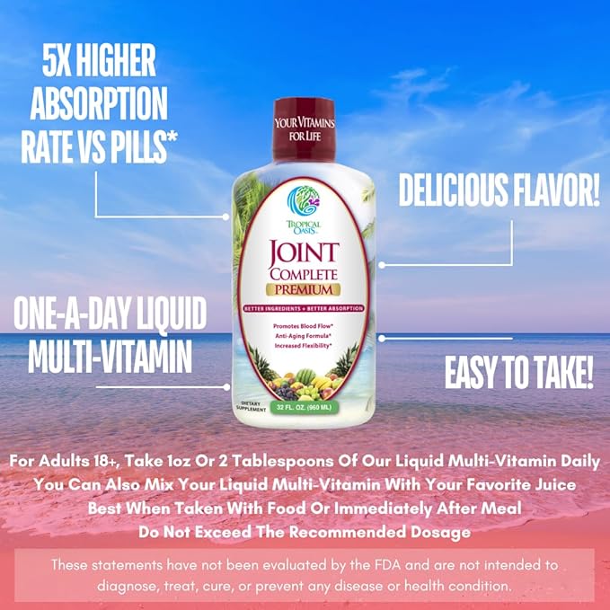 Joint Complete Premium- Liquid Joint Supplement w/Glucosamine, Chondroitin, MSM, Hyaluronic Acid – for Bone, Joint Health - 96% Max Absorption– 32oz, 32 serv