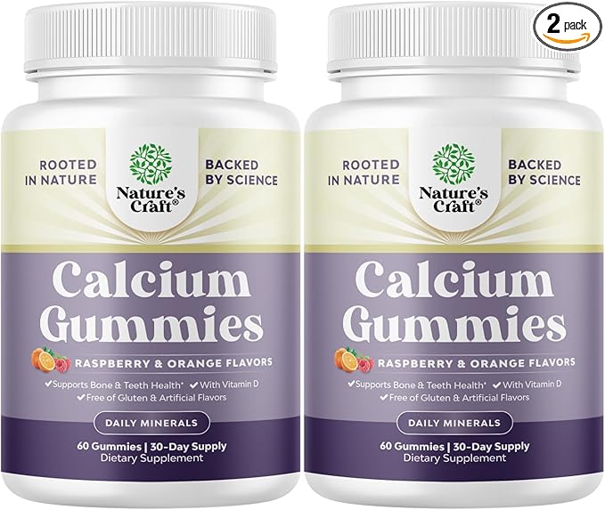 High Absorption Calcium Gummies with Vitamin D3 - Delicious Calcium Gummies for Adults - Chewable Calcium and Vitamin D Supplement for Bone Health and Immune Support - Gelatin-Free 60ct (2 Pack)