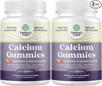 High Absorption Calcium Gummies with Vitamin D3 - Delicious Calcium Gummies for Adults - Chewable Calcium and Vitamin D Supplement for Bone Health and Immune Support - Gelatin-Free 60ct (2 Pack)