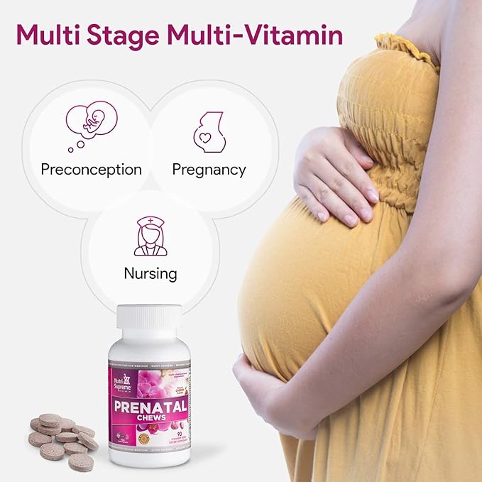 Nutri Supreme Prenatal Vitamin, Chewable Prenatal Vitamins for Women with 800 MCG of Folate, Complete Pregnancy Multivitamin with Iron, Kosher, Cherry Flavor, 90 Count