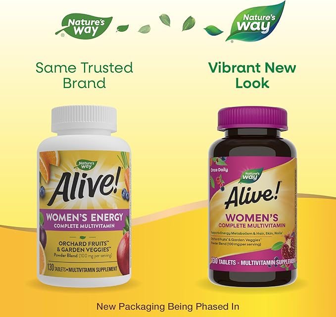 Nature's Way Alive! Daily Complete Multivitamin for Women, Supports Energy Metabolism, Hair, Skin & Nails*, B-Vitamins, 130 Tablets, 130 Tablets (Packaging May Vary)