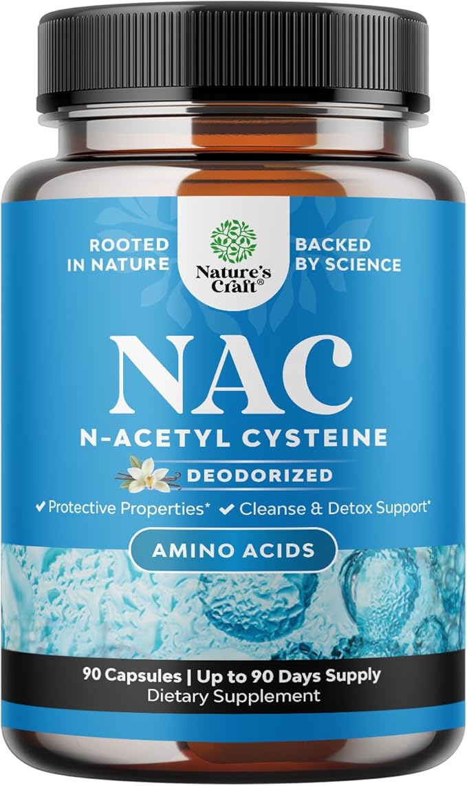Natures Craft NAC Supplement N-Acetyl Cysteine 600mg- High Absorption NAC 600 mg Capsules Glutathione Precursor for Liver Cleanse Detox Kidney Support Lung Health Immunity and Brain Supplement