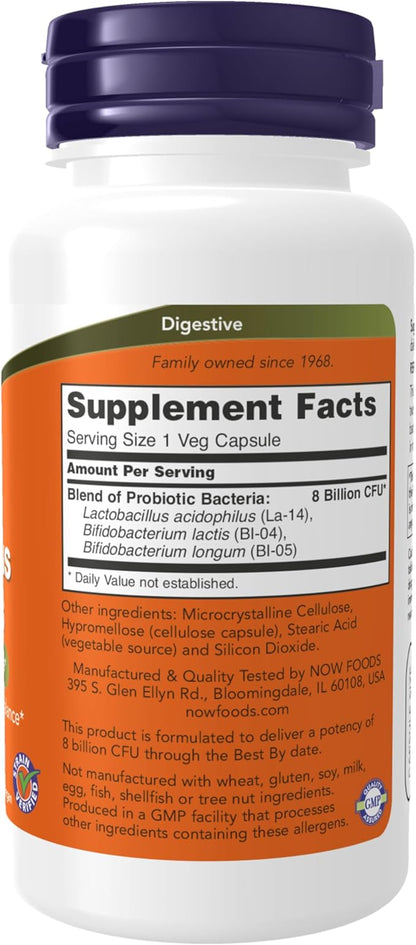 NOW Foods Supplements, 8 Billion Acidophilus & Bifidus, Dairy, Soy and Gluten Free, Strain Verified, 120 Veg Capsules
