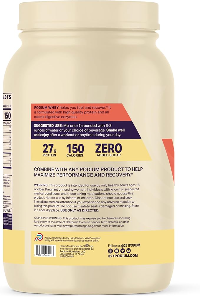 Podium Nutrition, Whey Protein Powder, Peanut Butter Crunch, 22 Servings, 27g of Whey Protein Per Serving