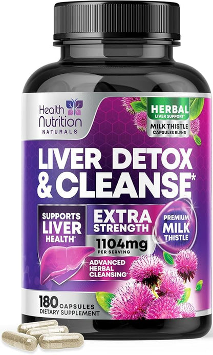 Gentle Liver Cleanse Detox & Repair Formula - Herbal Liver Support Supplement: Milk Thistle with Silymarin, Artichoke Extract, Dandelion, Beet, Chicory Root, & Turmeric for Liver Health - 180 Capsules