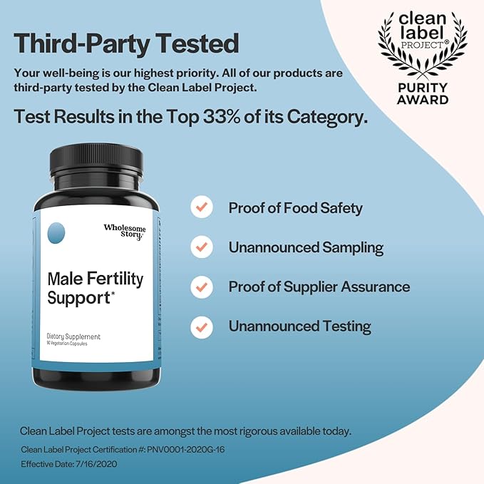 Fertility Supplements for Men | Male Fertility Support | Mens Fertility Vitamin Supplement | Mens Prental Vitamins | Healthy Sperm & Motility | Clean Label Project Certified | 30 Day Supply Capsules