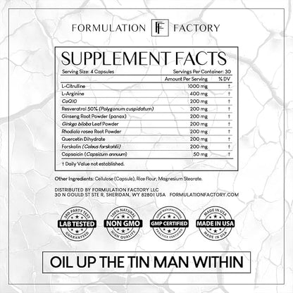 Heart of Steel: 10-in-1 Metabolic Maximizer Nitric Oxide Supplement, Blood Pressure Support, L Arginine, L Citrulline Natural Pre-Workout: Energy Management (120 Capsules - 1 Month)