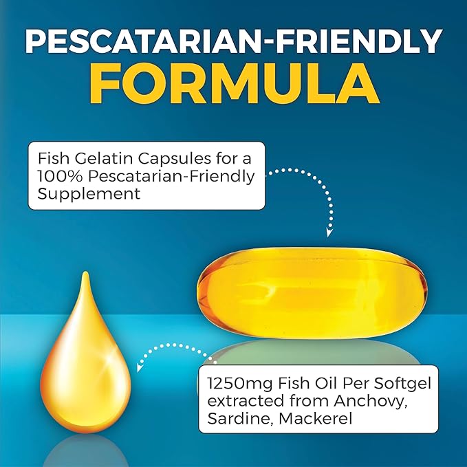 Fish Oil Omega 3 Supplement for Women - Triple Strength 2500 mg Fish Oil Pills with DPA DHA EPA Omega 3 Supplement with Re-Esterified Omega 3 Fatty Acids - 90 Pescatarian-Friendly Softgels