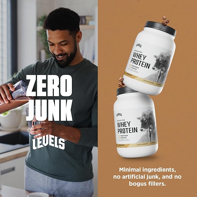 Levels Grass Fed Whey Protein Powder, No Artificials, 24G of Protein, Cappuccino, 2LB