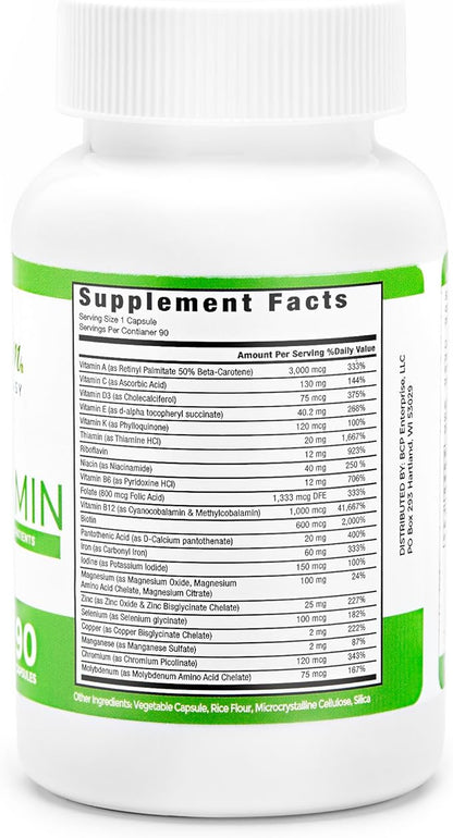 BariSlim Once Daily Bariatric Multivitamin Capsule - 60mg of Iron - Bariatric Vitamin & Supplement for Post Bariatric Surgery Including Gastric Bypass & Gastric Sleeve | 90 Day Supply