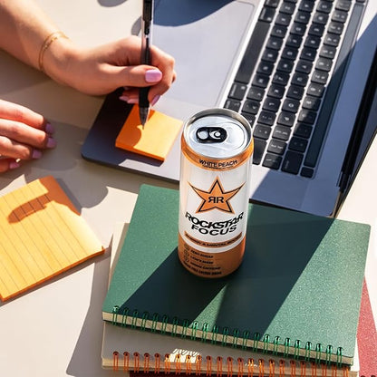 Rockstar Focus, White Peach, 12 Fl Oz Cans (Pack of 12)