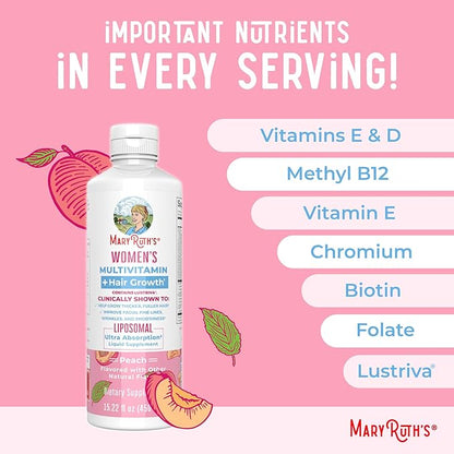 MaryRuth Organics Women's Multivitamin Lustriva Hair Growth Liposomal | Biotin | Vitamin D, B | Clinically Tested for Thicker Hair, Fine Lines, Skin Care | Ages 18 | Hair Vitamins | 15 Fl Oz