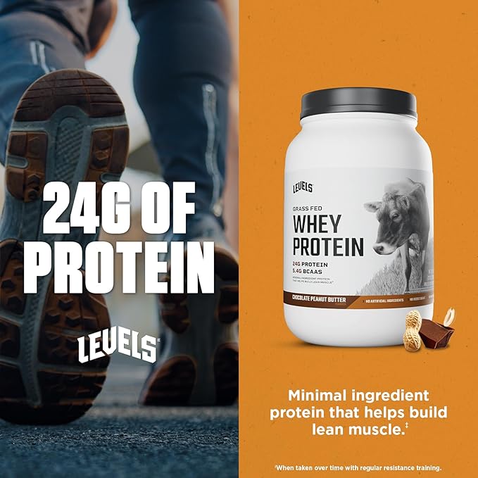 Levels Grass Fed Whey Protein Powder, No Artificials, 24G of Protein, Chocolate Peanut Butter, 2LB