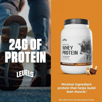 Levels Grass Fed Whey Protein Powder, No Artificials, 24G of Protein, Chocolate Peanut Butter, 2LB