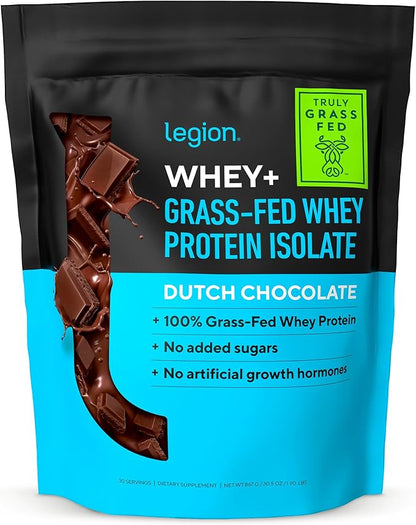 LEGION Whey+ Chocolate Whey Isolate Protein Powder from Grass Fed Cows - Non-GMO, Lactose Free, Sugar Free, Natural Whey Protein Isolate 30 Servings