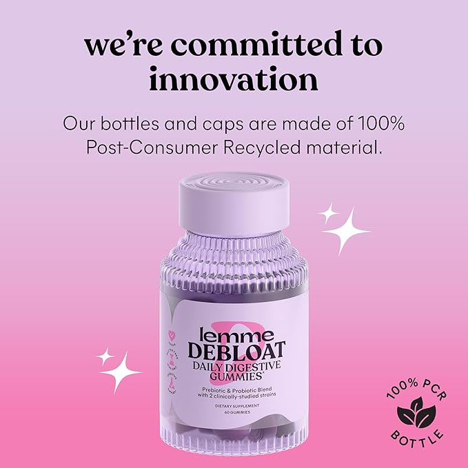 Lemme Debloat - Digestive & Gut Health Gummies with 2 Clinically Studied Probiotics & Prebiotic, 3 Billion CFUs - Vegan, Gluten Free, Non GMO, BlackBerry Flavor (60 Count) (Pack of 2)