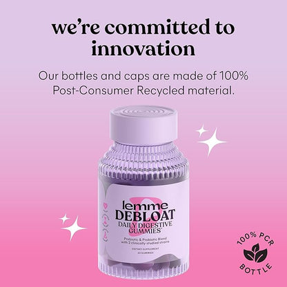 Lemme Debloat - Digestive & Gut Health Gummies with 2 Clinically Studied Probiotics & Prebiotic, 3 Billion CFUs - Vegan, Gluten Free, Non GMO, BlackBerry Flavor (60 Count) (Pack of 2)