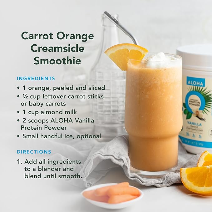 ALOHA Organic Plant Based Protein Powder, Stevia Free, Vanilla, 19.6 oz, 15 Servings PACKAGING MAY VARY