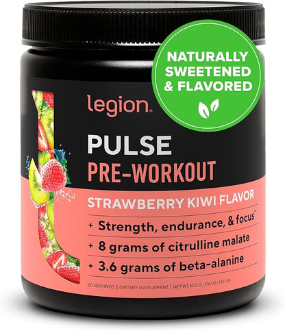 LEGION- All Natural Nitric Oxide Preworkout Drink to Boost Energy, Creatine Free, Naturally Sweetened, Beta Alanine, Citrulline, Alpha GPC (Strawberry Kiwi)