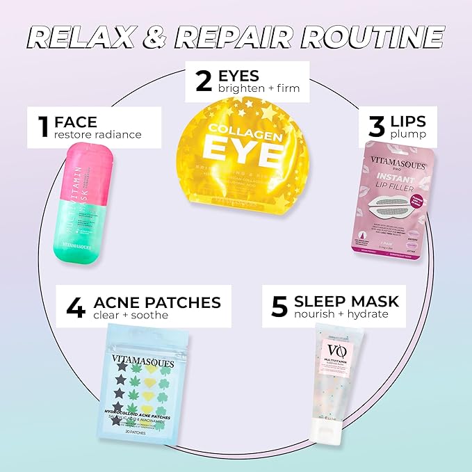 Vitamasques Multivitamin Face Mask, 8-Pack - Hydrating and Nourishing for Radiant Skin, Provides Vitamins B, C & E