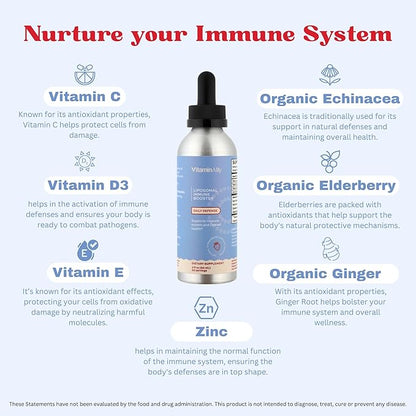 Liposomal Liquid Immune Booster Drops | 7 in 1 | Sugar-Free | Non-GMO | Gluten Free | Supports Immune System | Daily Defense and Overall Wellness