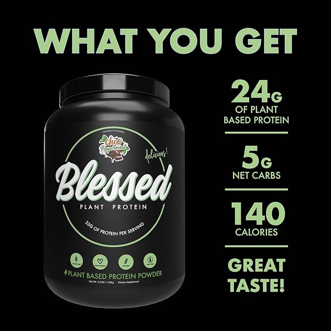 BLESSED Vegan Protein Powder - Plant Based Protein Shake Meal Replacement Powder - 23g of Pea Protein Powder for Women & Men, Dairy Free, Gluten Free, No Sugar Added, 30 Servings (Choc Peppermint)