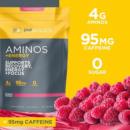 Aminos + Energy | Supports Recovery, Energy & Focus | 95mg of Caffeine, 0 Sugar & 60 Servings (Razzle Dazzle)