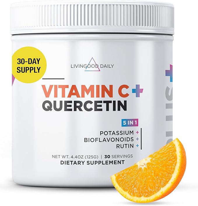 Livingood Daily High Dose Vitamin C Powder Supplement - 2,600mg Ascorbic Acid Powder Supports Immunity & Skin Health - Powdered Vitamin C with Quercetin & Citrus Bioflavonoids - Vegan, 30 Servings