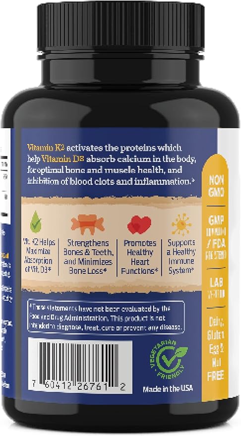 ForestLeaf Vitamin D3 + K2 (MK7) Supplement - MenaQ7 - Calcium and Vitamin D3 5000 IU Max Absorption - Teeth and Bone Strength, Heart Health, Immune System Support - 60 Veggie Capsules