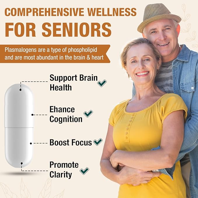 Liposomal Brain Supplements for Memory and Focus - Plasmalogen with Curcumin & Vitamin E for Better Absorption- Suitable for Seniors,Adult Men & Women Cognitive Health,High Potency 120 Servings