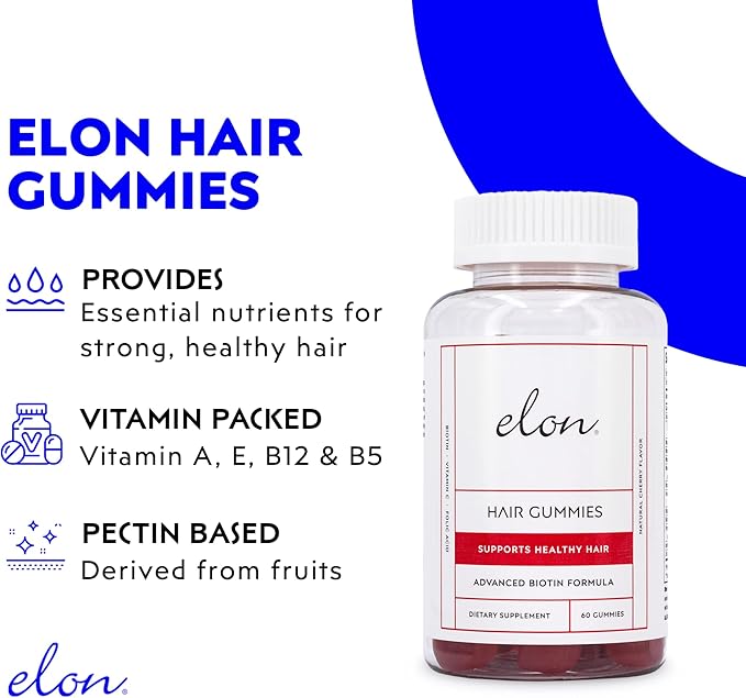 Elon Biotin Gummies for Hair Growth – 60 Count Biotin 5000mcg Vitamins for Hair, Skin and Nails – Biotin Hair Vitamins – Hair Growth Pills – Hair Growth Supplements – Vitamins Hair (Pack of 1)