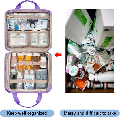 Leudes Travel Pill Bottle Organizer,Medicine Organizer and Storage,Home Medication Bag, Cases,Carrier for Pills,Vitamin,Fish Oil,Supplements for Women and Men (Large, Purple)