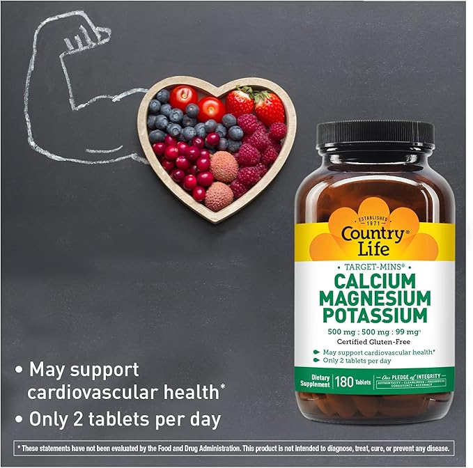 Country Life Target-Mins - Cardiovascular Health Support with Magnesium, Potassium & Calcium, Free-Form Amino Acids, Zinc-Free Electrolyte Supplement