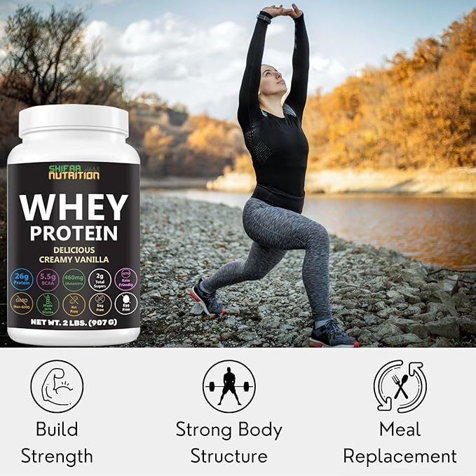 Delicious Creamy Vanilla Halal Whey Protein Powder 2Lbs | 26g Protein, 5500mg BCAAs, and 460mg Glutamine | for Recovery & Lean Muscles | Gluten-Free | Non-GMO | Keto-Friendly