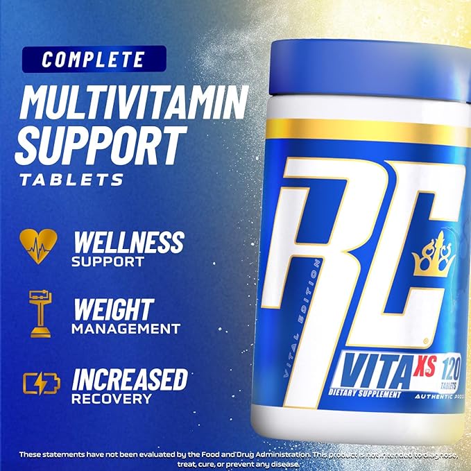 Ronnie Coleman Signature Series Vita XS Multivitamin for Men and Women, Daily Nutritional Support with B Vitamins and Minerals for Workout Recovery and Overall Health, 120 Tablets, 60 Servings