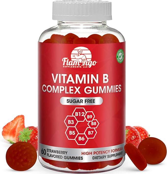 Sugar Free Vitamin B Complex Gummies - Vitamin B12, B7, B6, B3 (Niacin), B5, B8, B9 (Folate)- Third Party Tested- Prenatal, Vegan Diet, Older Adults - B Complex Vitamin Supplement- 60 Gummy Bottle