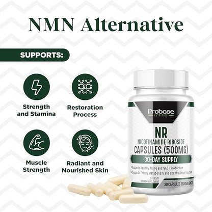 NMN Alternative NR Supplement NAD+ Supplement | Nicotinamide Riboside Supplement is Formulated for Energy and General Wellness | 30ct/500mg, 30-Day Supply