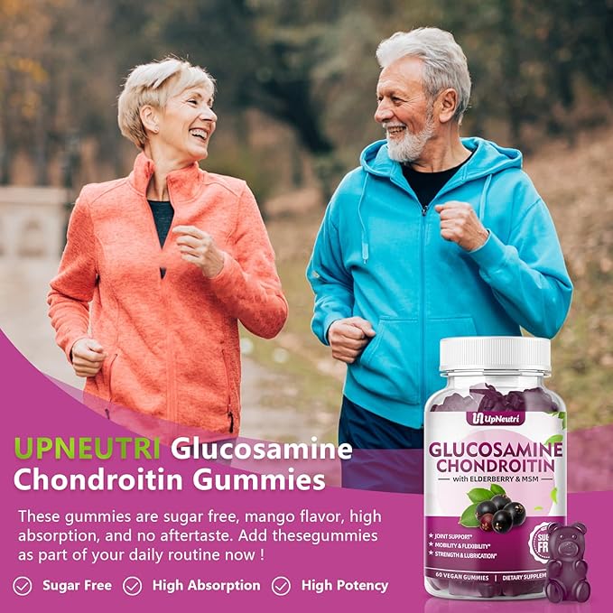 Glucosamine Chondroitin Gummies Sugar Free, Extra Strength 1500mg Glucosamine with Chondroitin MSM & Turmeric, Joint Support Supplement for Men & Women Joint Health (60 Count (Pack of 2))