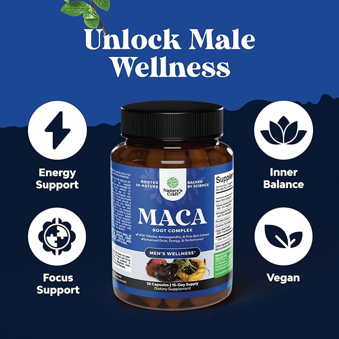 Potent Black Maca Root Capsules for Men - Herbal Wellness Supplement with Siberian Ginseng Ashwagandha and Black Maca Root - Men’s Wellness Supplement to Support General Health (Trial Size)