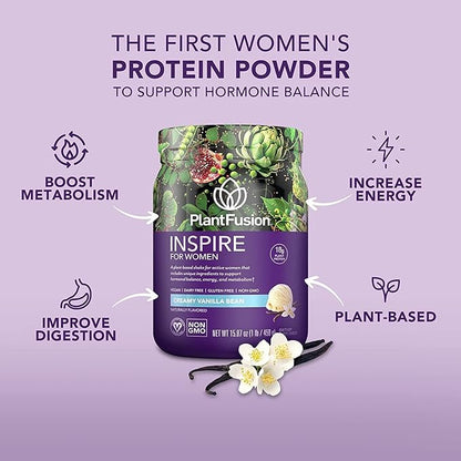 PlantFusion Inspire Plant Protein Powder for Women - Low Carb Protein Powder for Lean Muscle Support - Keto, Gluten Free, Soy Free, Non-Dairy, No Sugar, Non-GMO - Natural-No Stevia 0.85 lb