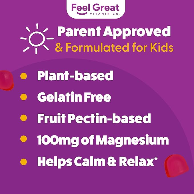 Feel Great Kids Calm Magnesium Gummies - Magnesium Supplement for Children - Magnesium Citrate Gummies - 60 Count